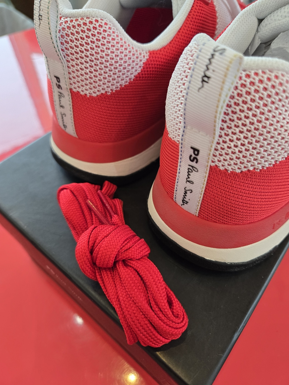 PS Paul Smith Red and White Mesh Lace-Up Sneakers - Picture 4 of 6